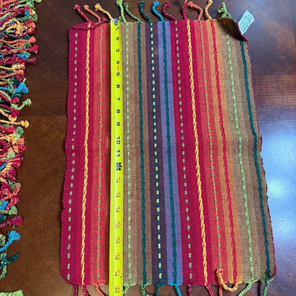 Pier 1 Imports 14pc Table Set 13 Placemats + Runner Red Striped Boho Fringe